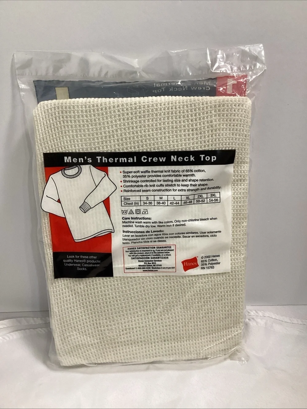 Vintage Y2K 2000 Hanes Thermal Crew Neck Top Cream Waffle Knit XL New in Pack